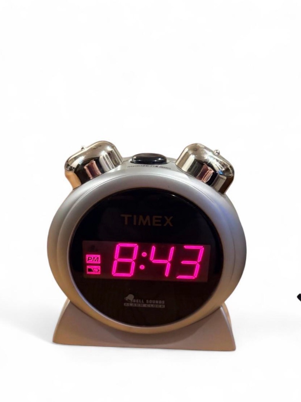 Timex T127S Silver Bell Digital Alarm Clock LED Tested Works